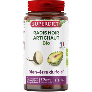 Superdiet Radis Noir Artichaut Bio Bien être du foie 80 comprimés