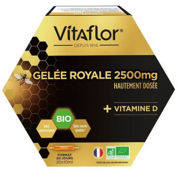 Vitaflor Organic Royal Jelly 2500 mg și vitamina D 20x10ml