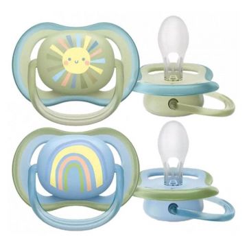 Avent Ultra Air Suzete simetrice din silicon cu model 0-6 luni x2