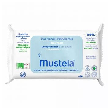 Șervețele de curățare cu apă compostabilă Mustela x60