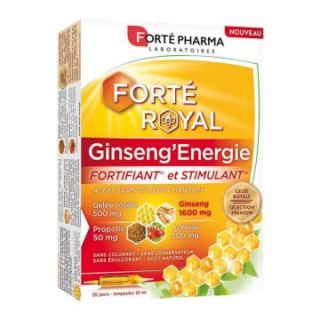 Forté Pharma Forté Royal Ginseng'Energie cu ginseng, acerola, jeleu regal și propolis 20 fiole