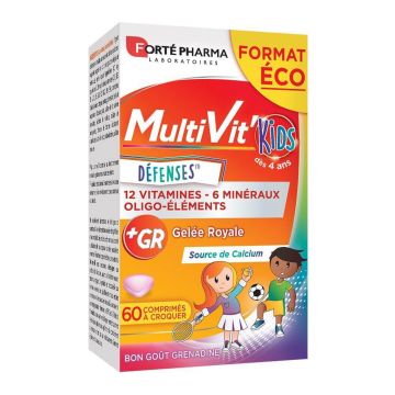 Forté Pharma Multivit'4G Multivitamine pentru copii Minerale îmbogățite cu calciu 60 comprimate masticabile