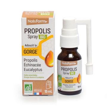 Nat&Form Spray cu propolis organic calmează gâtul 15ml