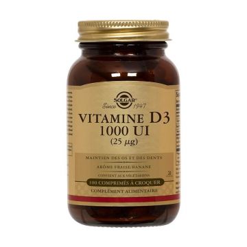 Solgar Vitamine D3 1000ui 100 Tablete Fraise/Banane 100 comprimés à croquer