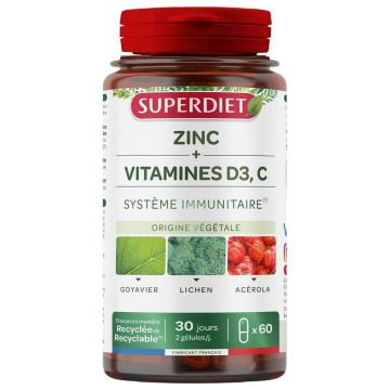 Superdiet Zinc + vitaminele D3 și C Sistem imunitar 60 capsule