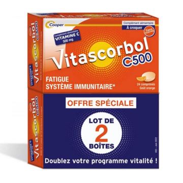 Vitascorbol Vitamine C 500mg Gust portocaliu 2x24 comprimate masticabile