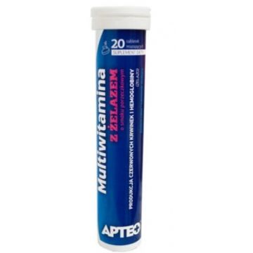 Apteo Multivitamine cu fier, aromă de coacăze, 20 comprimate efervescente