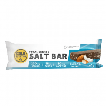 Baton energizant Total Energy Salt Bar, Ciocolata, Migdale si Cocos, 40 g, Gold Nutrition