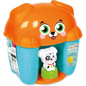 Jucarie educationala - Cos Catelus cu cuburi de constructie Soft Clemmy, 6 luni+, Clementoni
