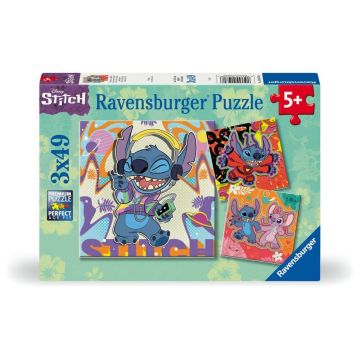 Puzzle Disney Stitch in ritmul muzicii, 5 ani+, 3x49 piese, Ravensburger