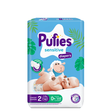Scutece Sensitive, Nr.2 Mini 4-8 kg, 70 bucati, Pufies