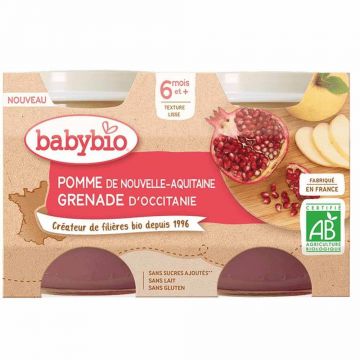 Babybio Măr din Nouvelle-Aquitaine și rodie din Occitanie de la 6 luni 2x130 g