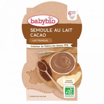 Babybio Semolina cu lapte cu cacao 6 luni și mai mult 225g