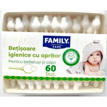 Betisoare de urechi cu opritor, 60 bucati, Family Care