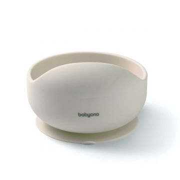 Bol din silicon cu ventuza pentru copii, 6 luni+, Bej, Babyono