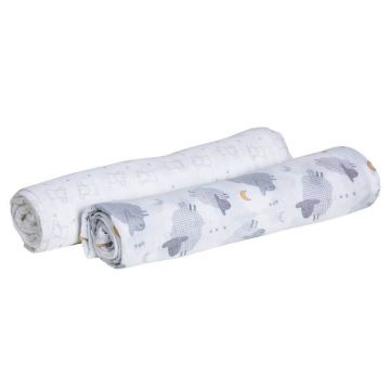 Fasa din muselina Bear & Grey Sheep, + 0 luni, 2 bucati, Chicco