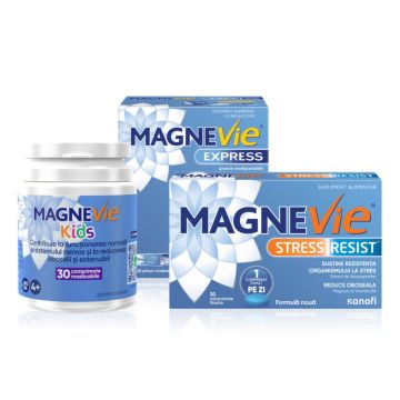 Magnevie Family Pack (MagneVie Stress Resist cu Ashwaghanda + MagneVie Express + MagneVie Kids)