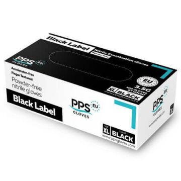 Manusi negre nepudrate din nitril Black Label PPS, marimea XL, 100 bucati, PPS Gloves