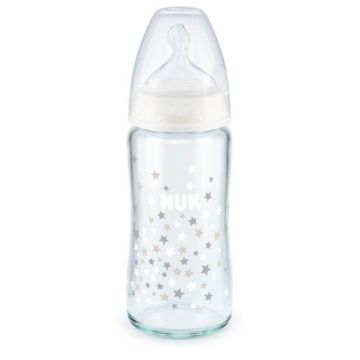 Nuk First Choice+ cu control al temperaturii Sticlă Stars Dimensiune M Sticlă de la 0 la 6 luni 240 ml