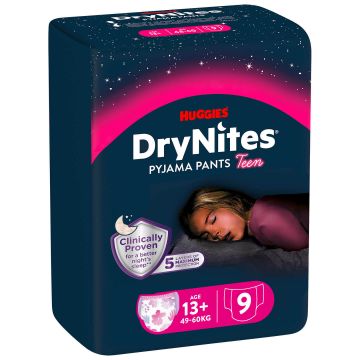 Scutece de noapte DryNites, 49-60 kg, 13 ani+, Fete, 9 buc, Huggies