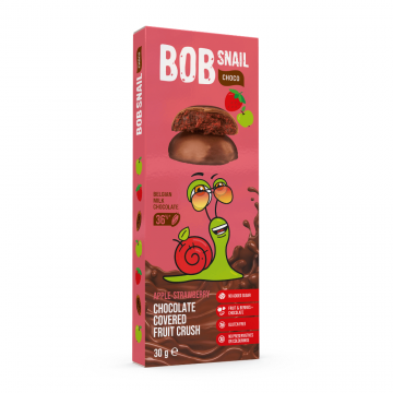 Snack fructat cu ciocolata belgiana, Mar si Capsuni, 30 g, Bob Snail