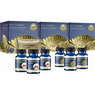Inca Collagen Cura de colagen de trei luni+vit.C&D 1×1 set, supliment nutritiv