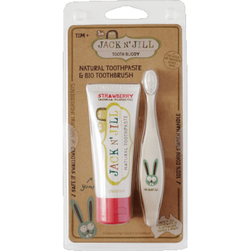 Jack N' Jill Jack N' Jill Set pastă de dinți naturală Strawberry + BIO periuță de dinți pentru copii Bunny 50 g