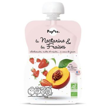 Piure Bio cu nectarine si capsuni, 4-6 luni, 120 g, Popote