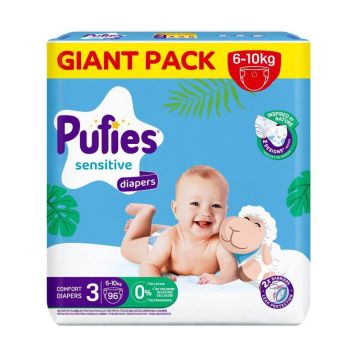 Scutece Sensitive Midi, Nr. 3, 6-10 kg, 96 buc, Pufies