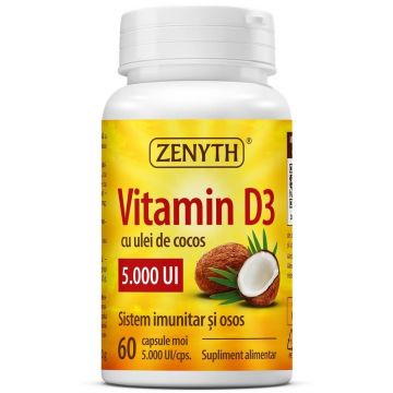 Vitamina D3 cu ulei de cocos, 5000 UI, 60 capsule, Zenyth