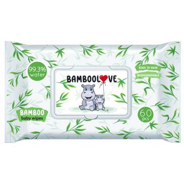 Bamboolove, șervețele umede din bambus, biodegradabile, 60 bucăți