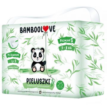 Bamboolove, scutece de unică folosință cu fibră de bambus, mărimea S, 3-8 kg, 25 bucăți