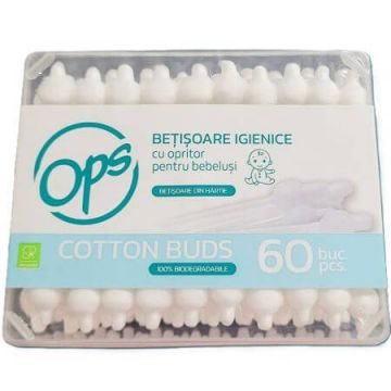 Betisoare igienice cu opritor pentru bebelusi, 60 bucati, Ops