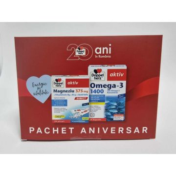 Doppelherz Aktiv Omega 3 1400 + Magneziu Direct 375mg + Vit. B6 + B12 + Acid Folic Pachet Aniversar 20 ani