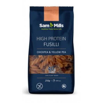 Paste fusilli din naut si mazare galbena High Protein, 250 g, Sam Mills