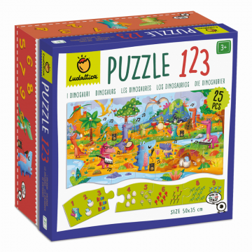Puzzle educativ 123, 3 ani+, Dinozauri, 25 piese, Ludattica