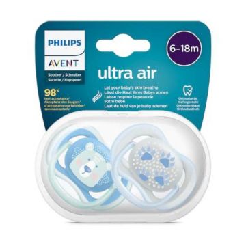 Avent Suzete SCF 085/03 ultra air 6-18 luni, blue/verde, 2 bucati