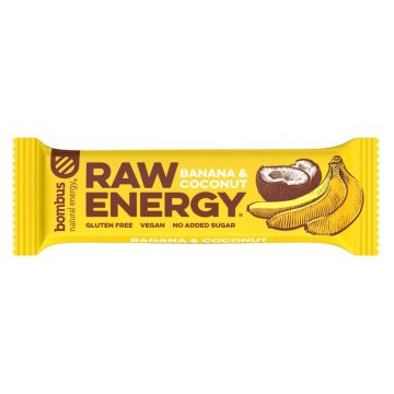 Baton proteic cu banane si nuca de cocos Raw Energy, 50g, Bombus