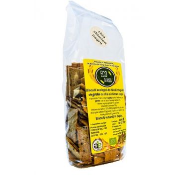 Biscuiti integrali cu chia si chimen negru Bio, 200g, Ecomania