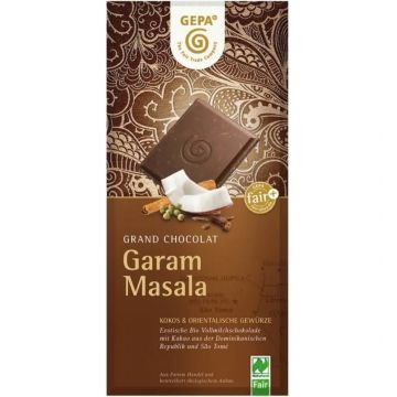 Ciocolata bio cu lapte, cocos si condimente orientale Garam Masala, 100g, Gepa