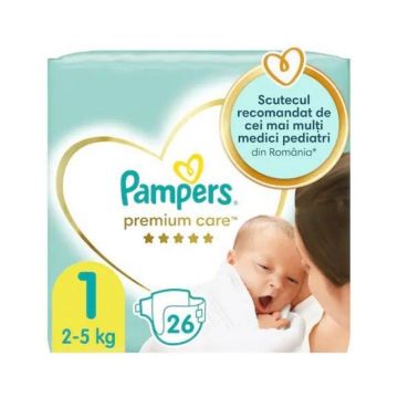 Pampers Scutece Premium Care Junior Marimea 1, 2-5kg, 26 bucati