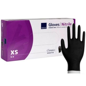 Abena, mănuși din nitril, nesterile, fără pudră, negre, mărimea XS, 100 bucăți
