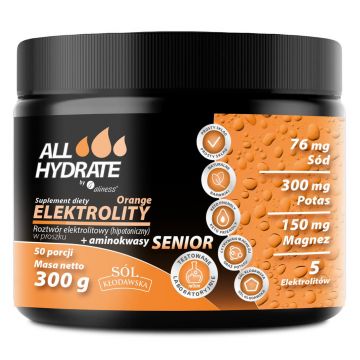 ALLHydrate Senior electroliți cu aminoacizi, aromă de portocale, 300 g