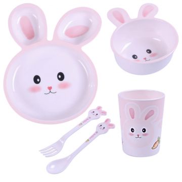 Bocioland, set veselă melamină pentru copii, iepure, 5 bucăți