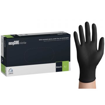 EasyCare Nitrile, mănuși din nitril, nesterile, fără pudră, negre, mărimea L, 100 bucăți