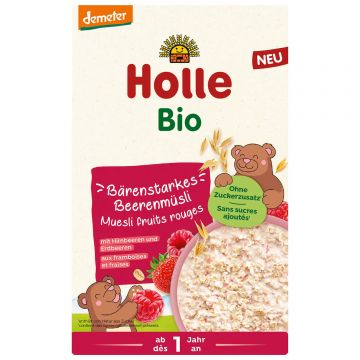 Holle Bio muesli porridge, zmeură și căpșuni, fără lapte, după 1 an, 200 g