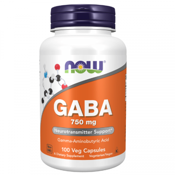 Now Foods GABA 750 mg, acid gamma aminobutiric, 100 capsule vegane