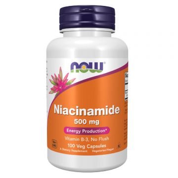 Now Foods Niacinamidă 500 mg, vitamina B3, 100 capsule vegane