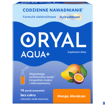 Oryal Aqua+ Mango, fructul pasiunii, fără zahăr, 14 pliculețe