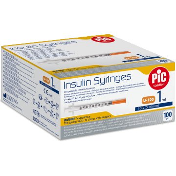 Seringi de insulină Pic Solution, seringă de insulină de 1 ml cu ac 30G (0,30 mm) x 12,7 mm, 100 bucăți